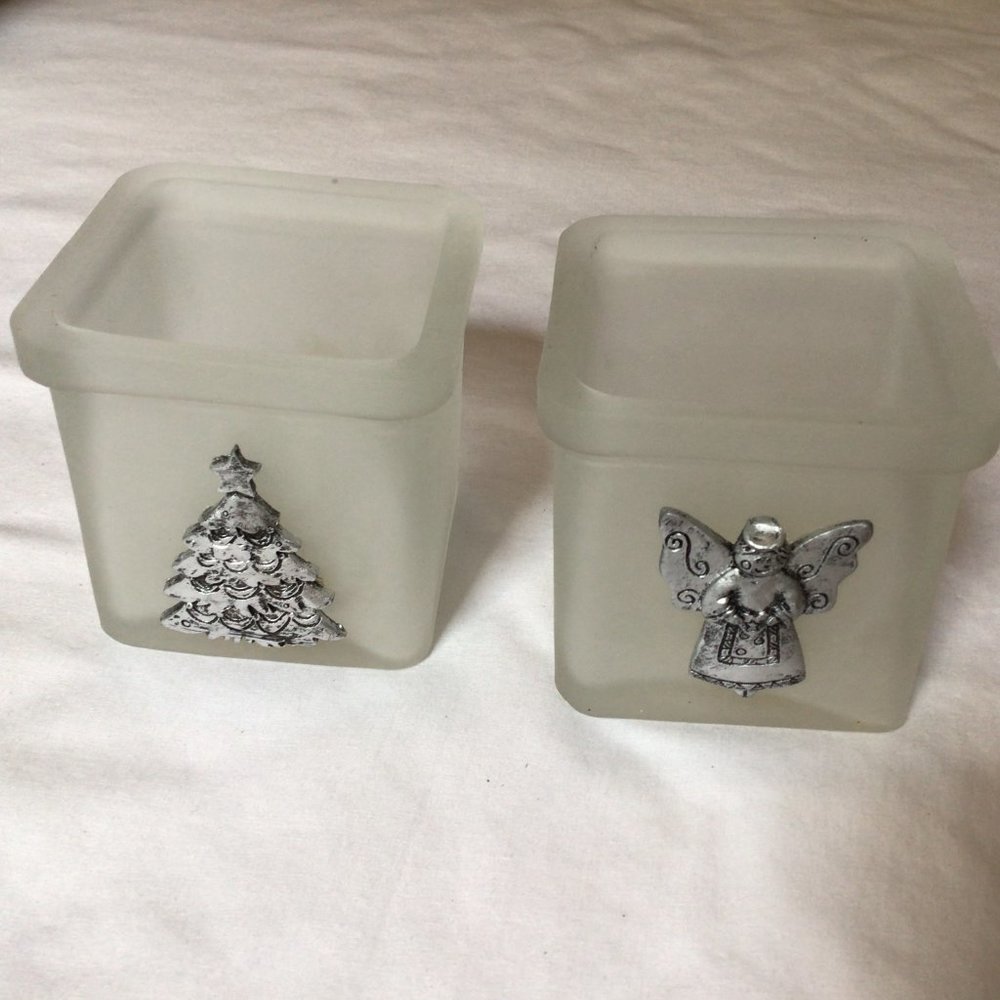 Holiday Votive Holders Tree & Angel Set with candles